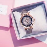 Luxury Rose Gold CZ Diamonds Casual Leather Band Quartz Starry Sky Watch - The Jewellery Supermarket