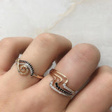 Luxury Rose Gold Natural Black Zircon Fashion 3 Rows Waves Ring - The Jewellery Supermarket