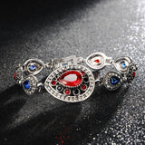 Luxury Vintage Silver Color Red Crystal Hollow Out Water Drop White Crystal Bracelet