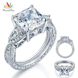 Luxury Vintage Style 4 Ct Princess Cut 3-Stones Simulated Lab Diamond Silver Ring