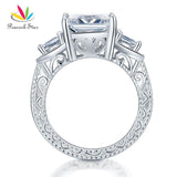Luxury Vintage Style 4 Ct Princess Cut 3-Stones Simulated Lab Diamond Silver Ring - The Jewellery Supermarket
