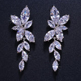 Marquise Cut Flower AAA+ Cubic Zirconia Diamonds Drop Earrings