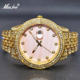 MISS FOX Elegant Luxury Unique Pearl Dial Simulated Lab Diamond Bling Watch For Women
