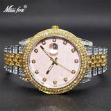 MISS FOX Elegant Luxury Unique Pearl Dial Simulated Lab Diamond Bling Watch For Women - The Jewellery Supermarket