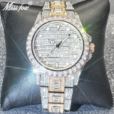MISSFOX Luxury Hip Hop Full Iced Out Simulated Diamonds Quartz Silver Bling Watches - The Jewellery Supermarket