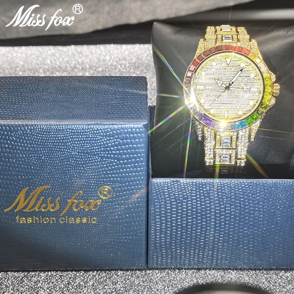 MISSFOX Luxury Hip Hop Full Iced Out Simulated Diamonds Quartz Silver Bling Watches - The Jewellery Supermarket