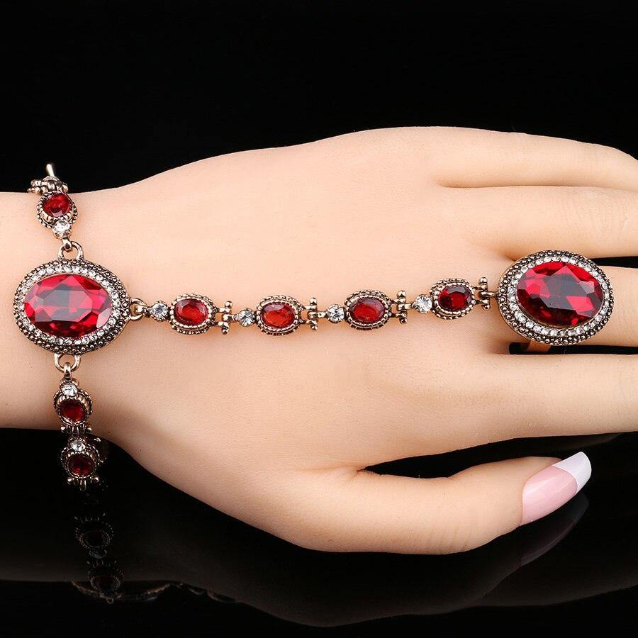 New 2021 Red Glass Gold Color White Crystal Oval Glass Bracelet - The Jewellery Supermarket