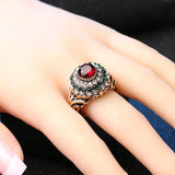New Antique Gold Color Red Golden Crown Green and Clear Crystals Finger Ring - The Jewellery Supermarket