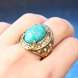 New Antique Gold Natural Stone White Crystal Ethnic Big Oval Ring - The Jewellery Supermarket