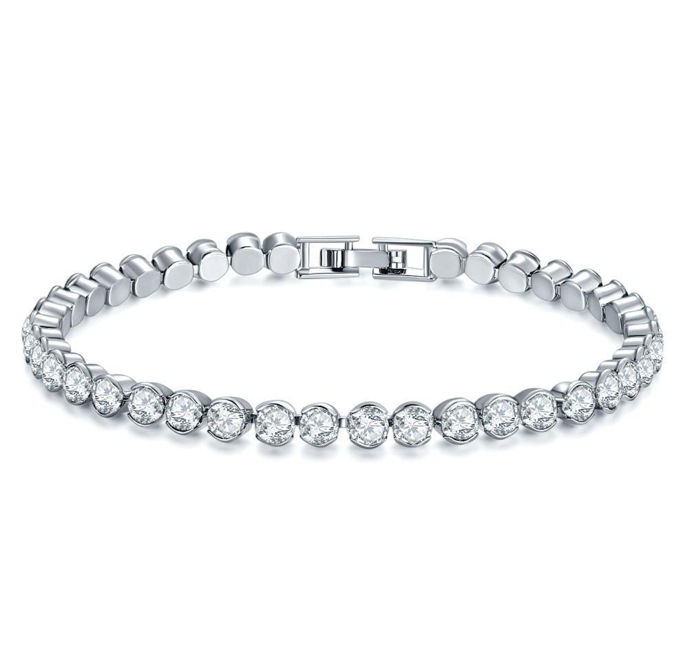 New Arrival 4mm Luxury Round AAA+ Cz Diamonds Silver Bracelet Bangle - The Jewellery Supermarket