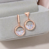New Design Asymmetric Geometric Shape Rose Gold Color Crystal Drop Earrings