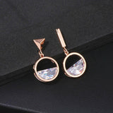 New Design Asymmetric Geometric Shape Rose Gold Color Crystal Drop Earrings - The Jewellery Supermarket