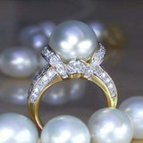 New Design High Quality Big Imitation Pearl AAA+ Cubic Zirconia Diamonds Ring