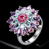 New Design Silver Multicolor Gemstone Flower Shape Wedding Ring - The Jewellery Supermarket