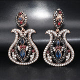 New Fashion Antique Gold Color Bohemia Blue Big Drop Inlaid Crystal Vintage Earrings