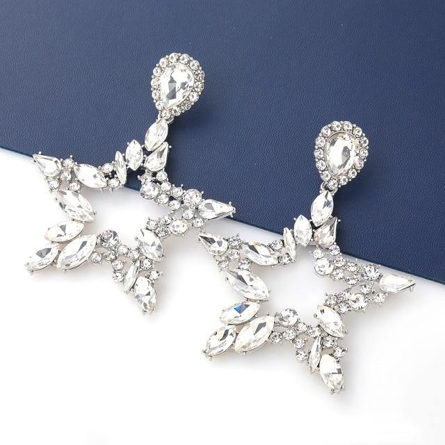 New Fashion Color Matching Big Rhinestone Love Heart-shaped Star Drop Earrings - The Jewellery Supermarket