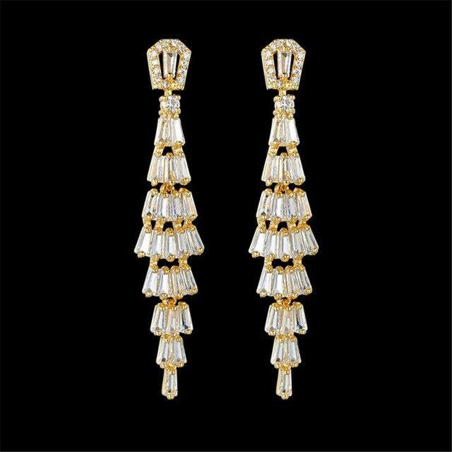 New Fashion Tassel Luxury Long Drop AAA+ Cubic Zirconia Diamonds Earrings - The Jewellery Supermarket