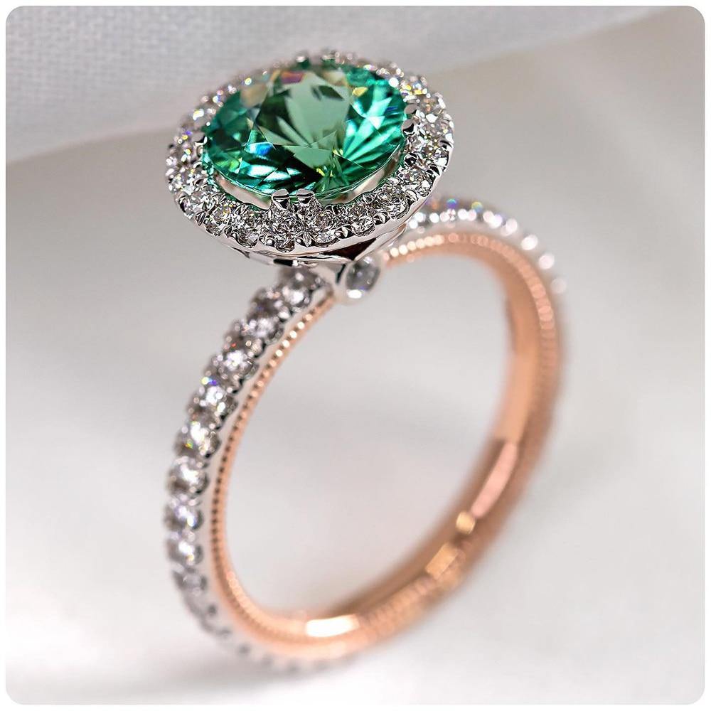 New Fashion Two Tone Elegant Luxury Solitaire Green Zircon AAA+ Cubic Zirconia Diamond Ring - The Jewellery Supermarket