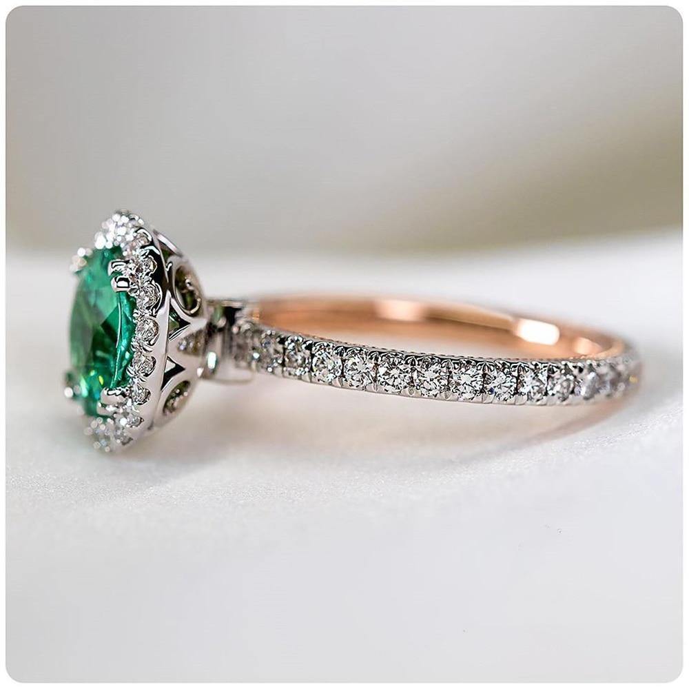 New Fashion Two Tone Elegant Luxury Solitaire Green Zircon AAA+ Cubic Zirconia Diamond Ring - The Jewellery Supermarket