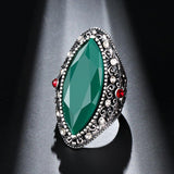 New Geometric Green White Rhinestones Vintage Jewellery Silver Color Antique Ring