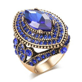 New Luxury Antique Vintage Look AAA Blue CZ Crystal Boho Gold Color Charming Ring - The Jewellery Supermarket