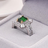 New Luxury Green Color Princess Cut Silver High Quality AAA+ Cubic Zirconia Diamonds Ring - The Jewellery Supermarket