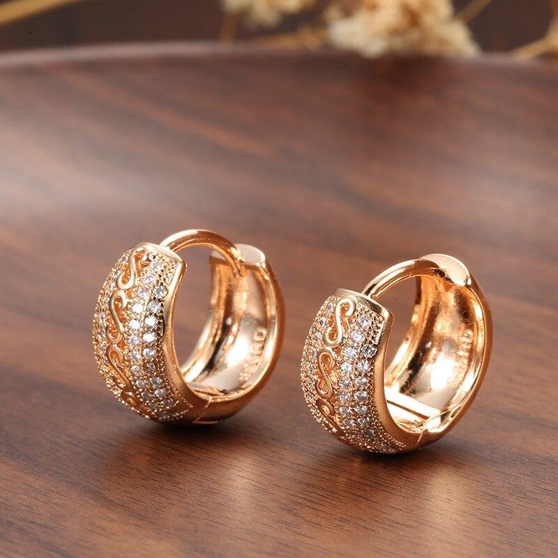 New Rose Gold Natural AAA+ Zircon Hollow Pattern Dangle Earrings - The Jewellery Supermarket