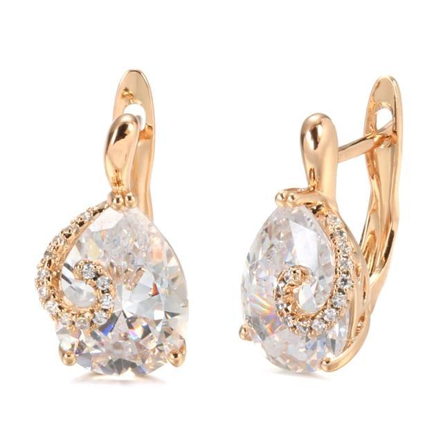 New Rose Gold Water Drop AAA+ CZ Diamonds Bride Wedding Earrings - The Jewellery Supermarket