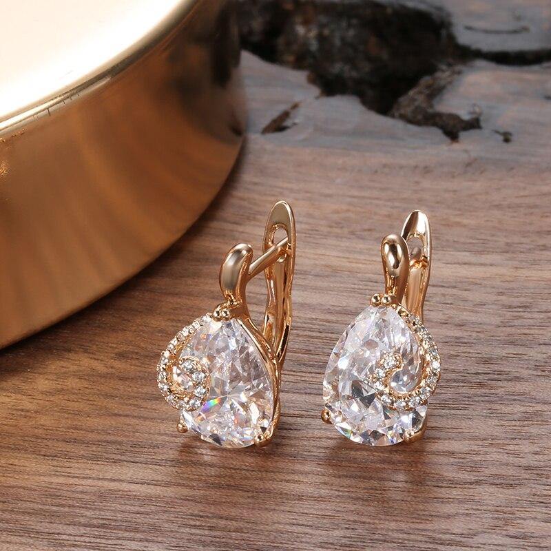 New Rose Gold Water Drop AAA+ CZ Diamonds Bride Wedding Earrings - The Jewellery Supermarket
