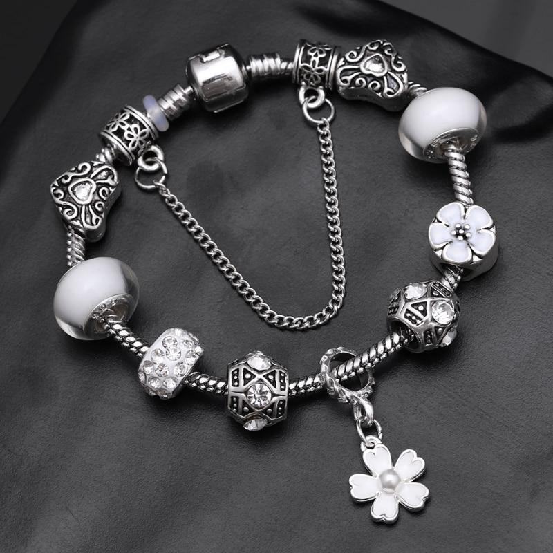 New Style Trendy Silver Plated Charms Bracelet & Bangles With Crystal Beads - The Jewellery Supermarket