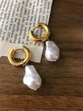 New Vintage High Imitation Baroque Pearl Gold Circle Earrings - The Jewellery Supermarket