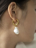 New Vintage High Imitation Baroque Pearl Gold Circle Earrings - The Jewellery Supermarket