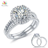 Outstanding 2 Carat Simulated Lab Diamond Silver Wedding Anniversary Halo Ring Set - The Jewellery Supermarket