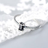 Pretty 925 Silver Ring With Rectangle Obsidian Gemstone - The Jewellery Supermarket