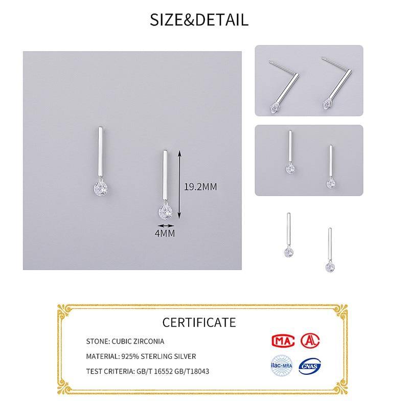 Pretty Minimalist Stick Bar AAA Cubic Zirconia Stud Earrings 925 Sterling Silver - The Jewellery Supermarket