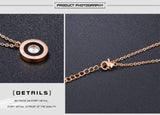 Rose Gold AAA+ CZ Crystal Roman Numeral Stainless Steel Link Chain Necklace - The Jewellery Supermarket