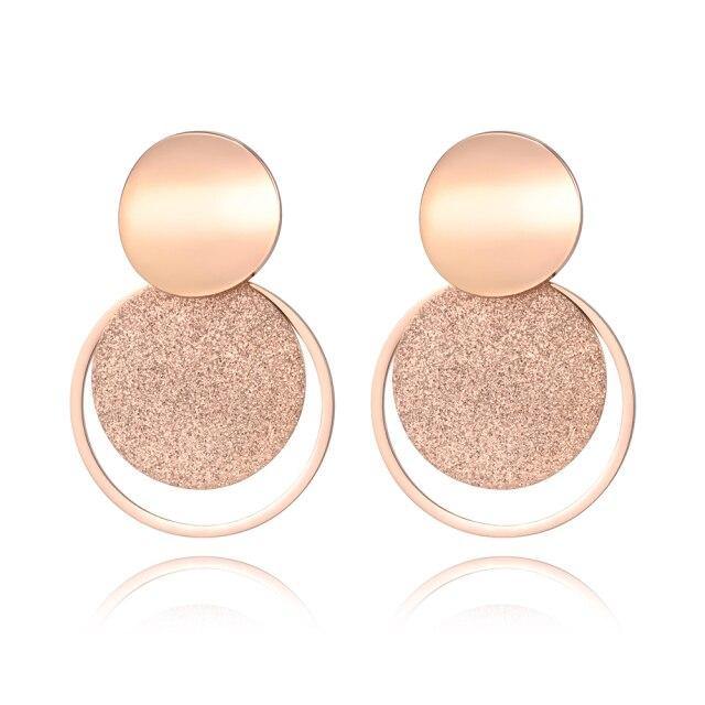 Rose Gold Color Frosted Sheet Circle Curved Disc Stainless Steel Stud Earrings - The Jewellery Supermarket