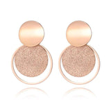 Rose Gold Color Frosted Sheet Circle Curved Disc Stainless Steel Stud Earrings - The Jewellery Supermarket