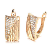 Rose Gold Colour AAA+ Zircon Diamonds Smooth Square Pattered Earrings - The Jewellery Supermarket