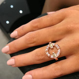 Round Geometric Shape Silver Color/Rose Gold Color AAA+ Cubic Zirconia Diamonds Ring - The Jewellery Supermarket