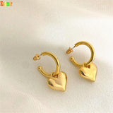 S925 Metallic Gold Colour Heart-shaped Stud Metallic Earrings