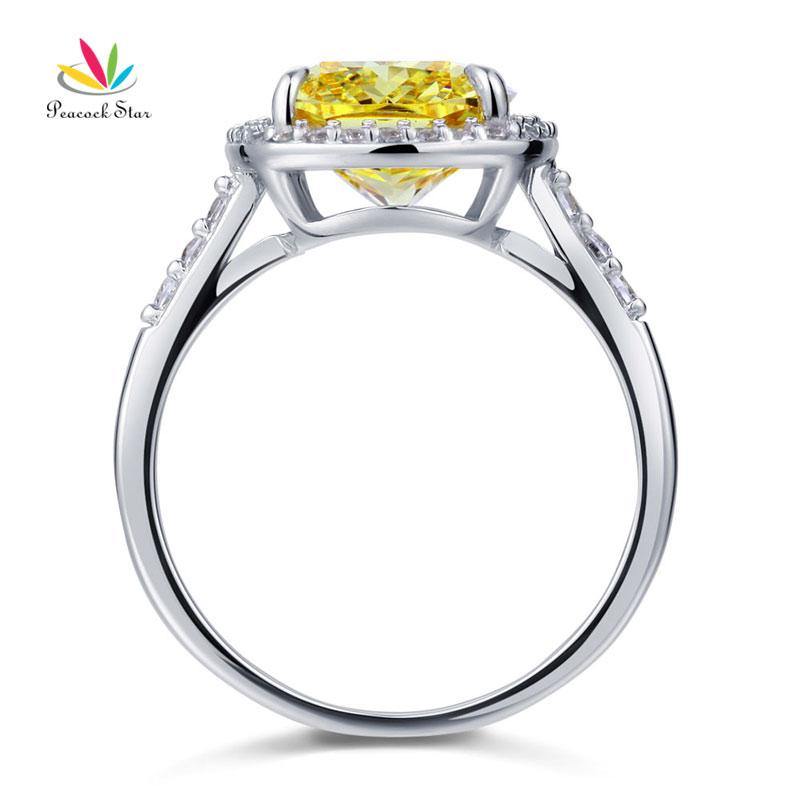 Sensational 6 Ct Cushion Yellow Canary Simulated Lab Diamond Silver Luxury Ring - The Jewellery Supermarket