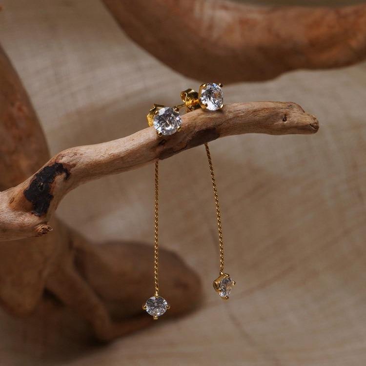 Simple AAA+ Cubic Zirconia Diamonds Delicate Long Earrings - The Jewellery Supermarket