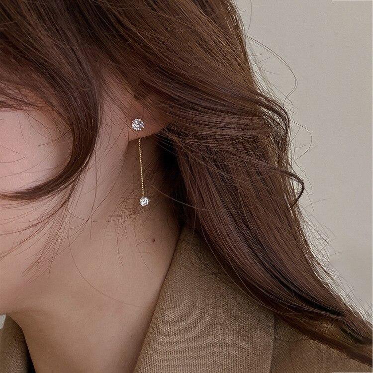 Simple AAA+ Cubic Zirconia Diamonds Delicate Long Earrings - The Jewellery Supermarket