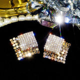 Simple Square Luxury Crystal Stud Golden metal Earrings