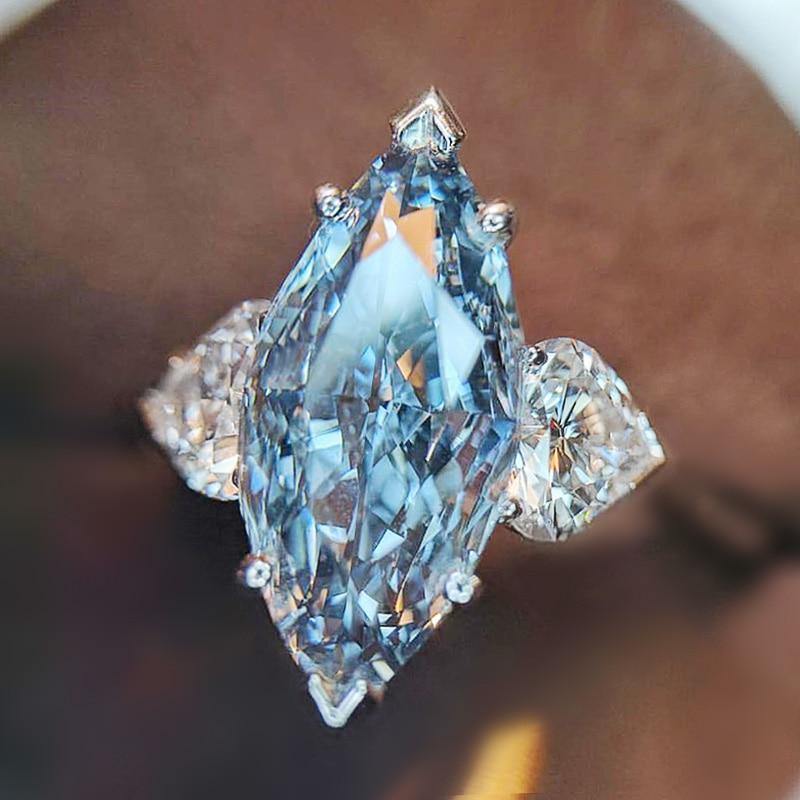 Sky Blue Marquise/White Heart AAA Cubic Zirconia Crystals Stylish Luxury Ring - The Jewellery Supermarket