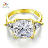 Spectacular 8 Carat Simulated Lab Diamond Silver Yellow Gold Color Three-Stone Luxury Ring - The Jewellery Supermarket