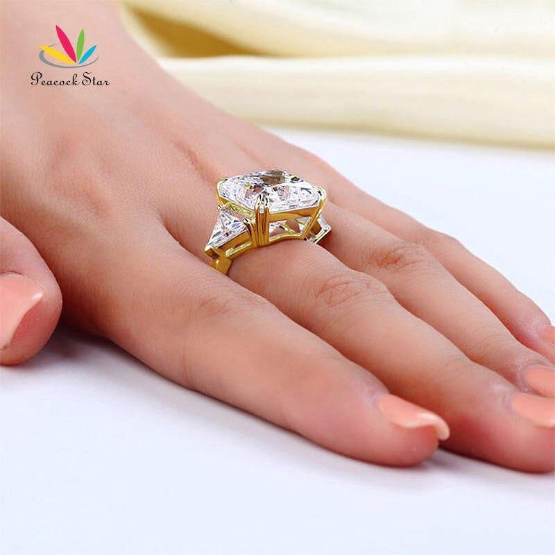 Spectacular 8 Carat Simulated Lab Diamond Silver Yellow Gold Color Three-Stone Luxury Ring - The Jewellery Supermarket