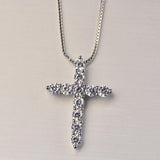 Splendid 11pcs Simulated Diamond Cross 925 Sterling Silver Choker Necklace