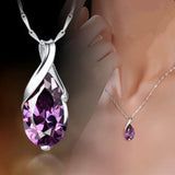Sterling Silver Angel Tears Amethyst Crystal Purple Pendant Necklace - The Jewellery Supermarket